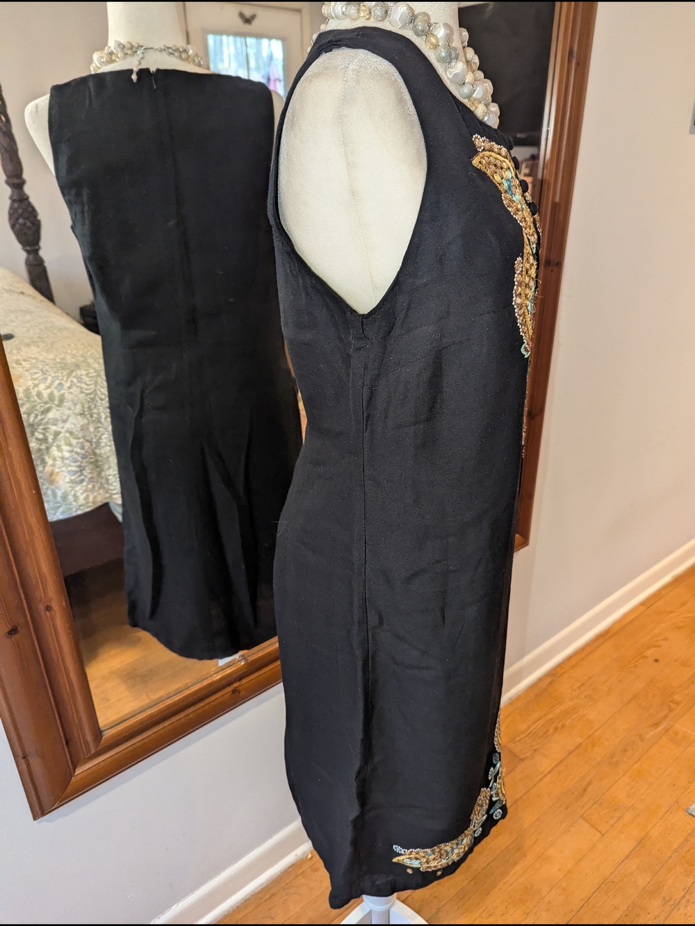 Monsoon Black Midi Dress with Gold and Turquoise Embellishment - Picture 6 of 11